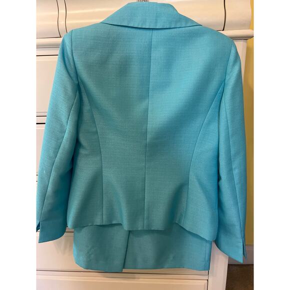 Le Suit Turquoise Blue Skirt Suit Blazer & Skirt Set Women's Size 8 - Picture 2 of 10